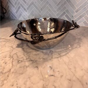 Michael Aram Hammered Silver Bowl with Dark Floral Handles